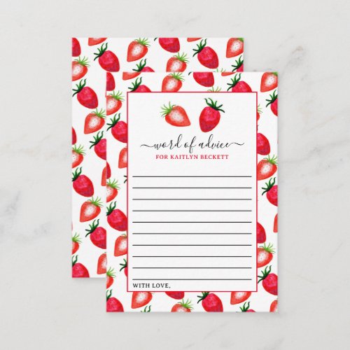 Strawberry Birthday Party Time Capsule Advice Card