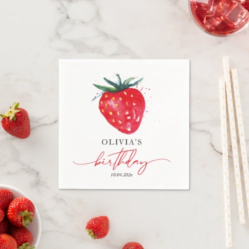 Strawberry Birthday personalized napkins