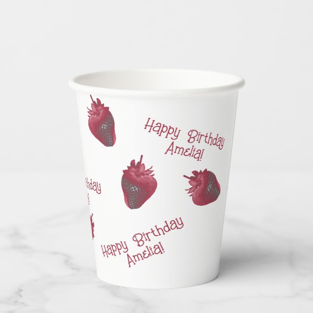 Strawberry Birthday Personalized Paper cup (Back)