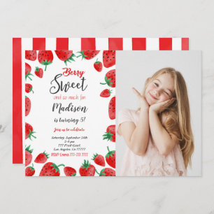 Strawberry Birthday Photo Invitation