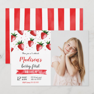 Strawberry Birthday Photo Invitation