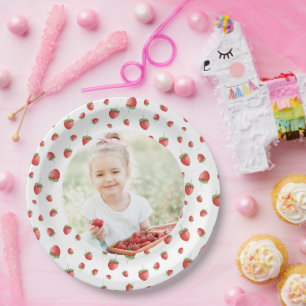 Strawberry Birthday Photo Paper Plates