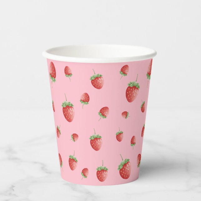 Strawberry Birthday Pink Paper Cups (Front)