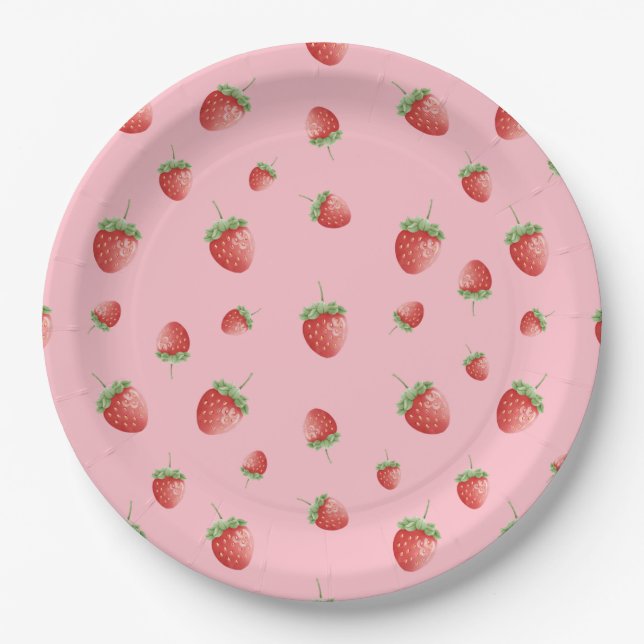 Strawberry Birthday Pink Paper Plates (Front)