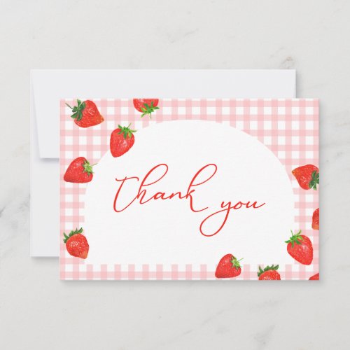 Strawberry Birthday Pink Plaid Berry Thank You Card
