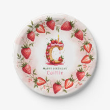 Strawberry Birthday Plate Letter C Cake Design