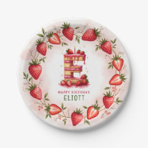 Strawberry Birthday Plate Letter E Cake Design