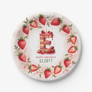 Strawberry Birthday Plate Letter E Cake Design