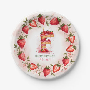 Strawberry Birthday Plate Letter F Cake Design
