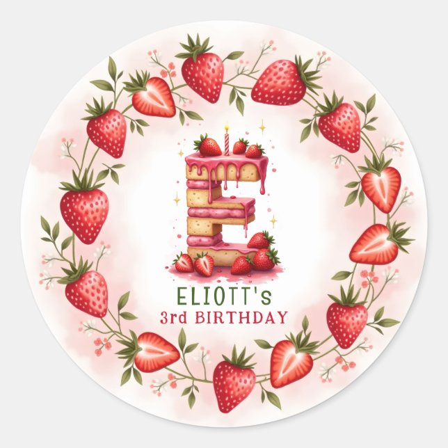 Strawberry Birthday Sticker Letter E Cake (Front)