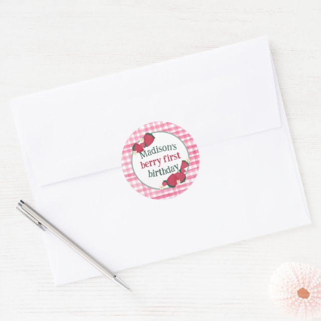 Strawberry Birthday Sticker or Favor Tag (Envelope)