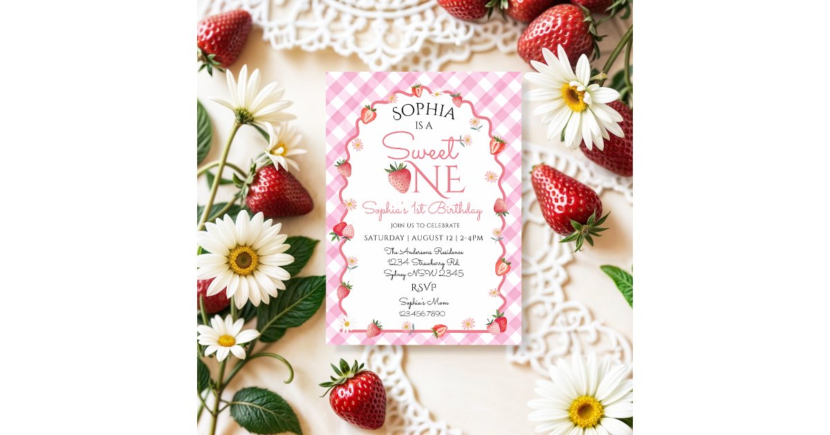 Strawberry Birthday Sweet One Berry 1st Birthday Invitation | Zazzle
