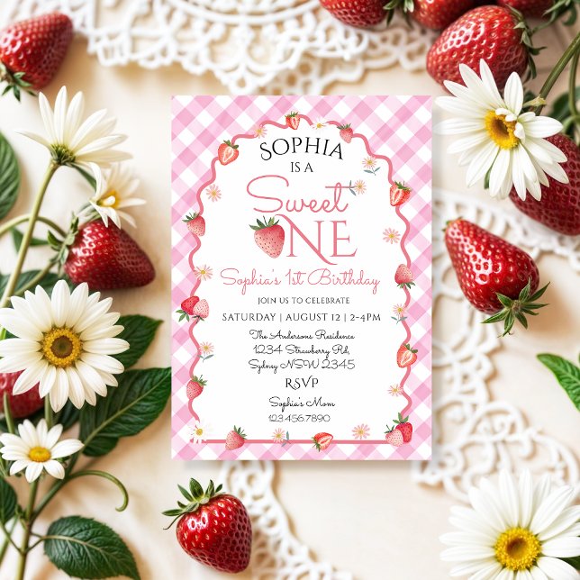 Strawberry Birthday Sweet One Berry 1st Birthday Invitation (Creator Uploaded)