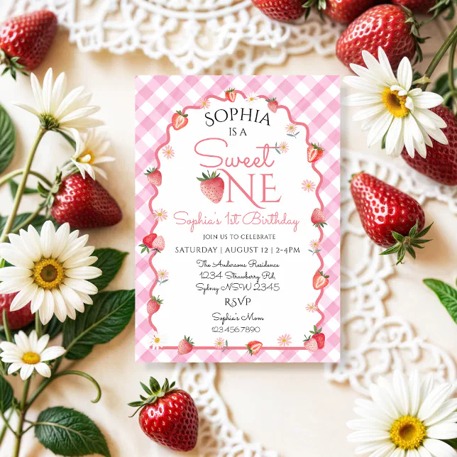 Strawberry Birthday Sweet One Berry 1st Birthday Invitation | Zazzle