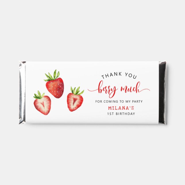Strawberry Birthday Thank You Berry Much Hershey Bar Favors (Front)
