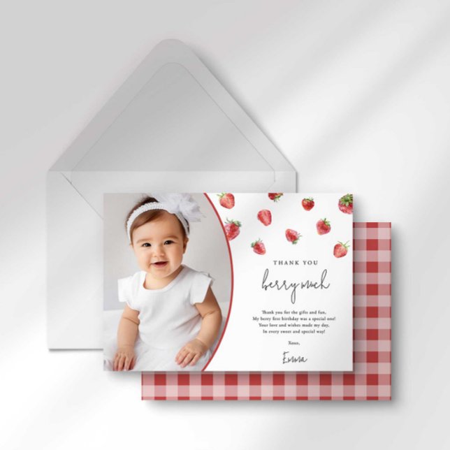 Strawberry Birthday Thank You Card Berry Sweet (Creator Uploaded)