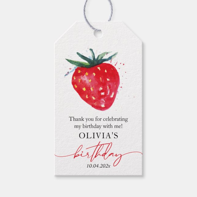 Strawberry Birthday Thank you Favor Gift Tag  (Front)