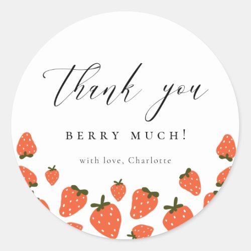 Strawberry Birthday Theme Thank You Classic Round Sticker