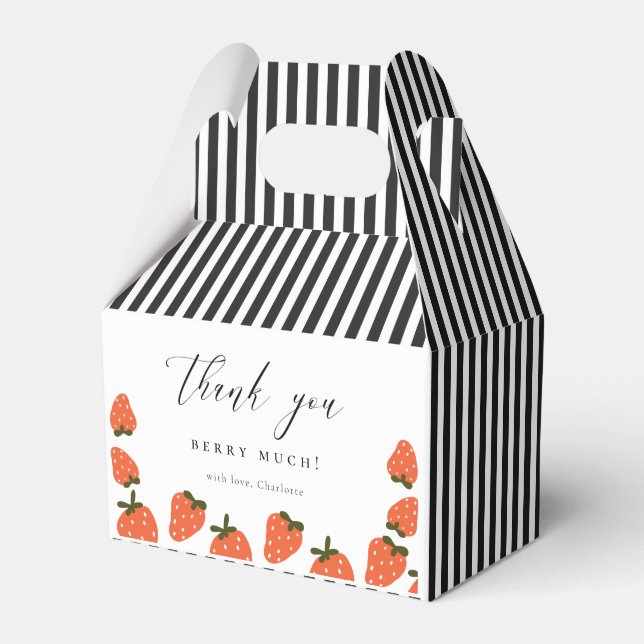Strawberry Birthday Theme Thank You Favor Boxes (Front Side)