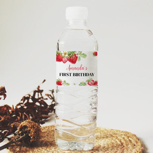 Strawberry Birthday Water Bottle Label