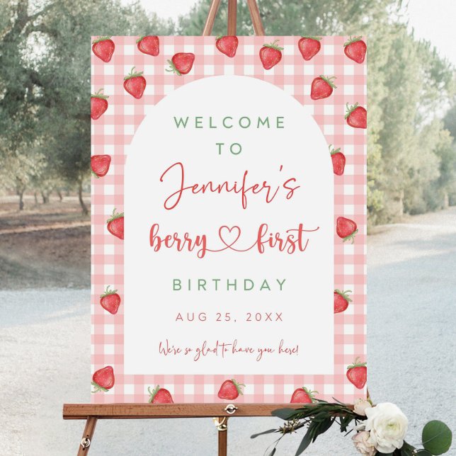 Strawberry Birthday Welcome Sign Berry First Birth (Creator Uploaded)