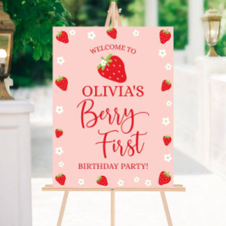 Strawberry Birthday Welcome Sign Berry Sweet Decor