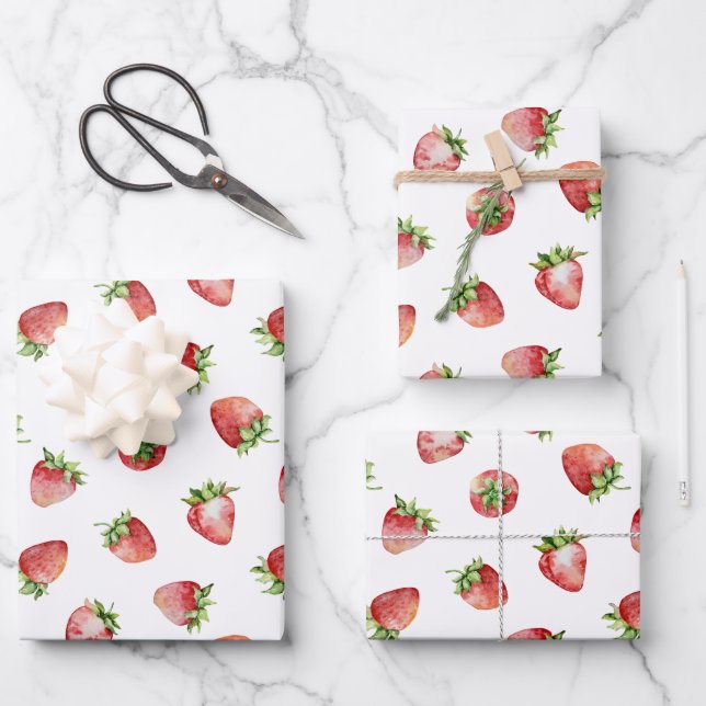 Strawberry Birthday Wrapping Paper Sheets (Front)