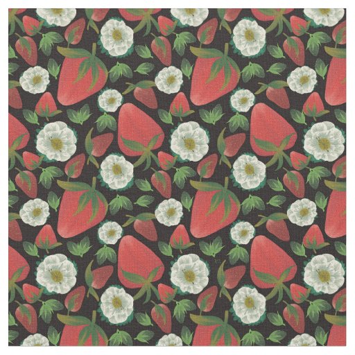 Strawberry Black Floral Pattern Fabric