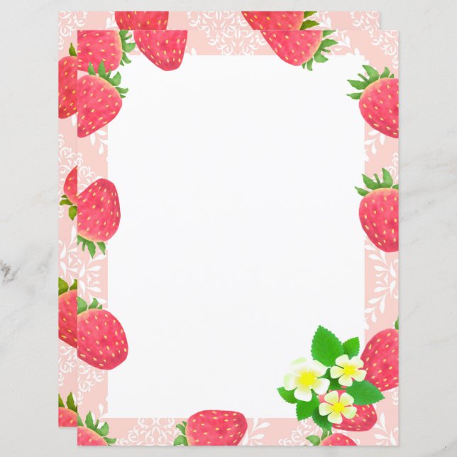 Strawberry Blank Peach Stationery Paper (Front/Back)