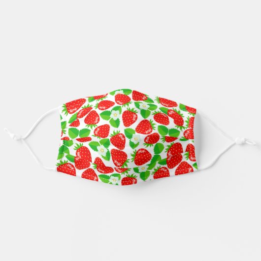 Strawberry Blooms Cute Spring Floral Fruit Adult Cloth Face Mask (Front, Unfolded)