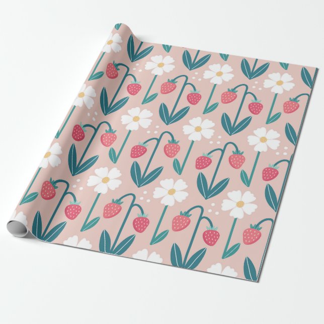 Strawberry Blossom Delight Wrapping Paper (Unrolled)