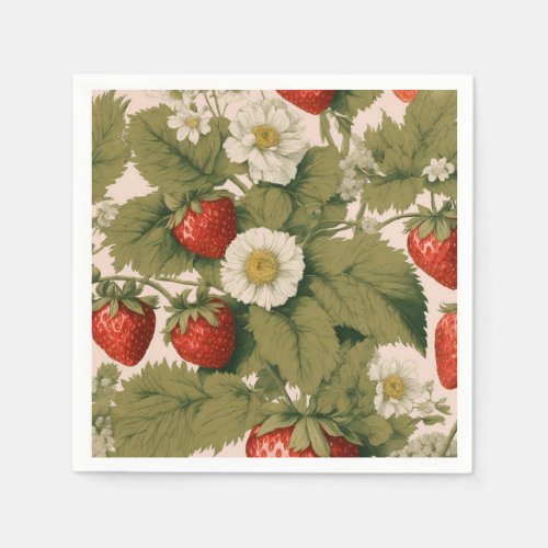 Strawberry Blossom Floral Printed Paper Napkin