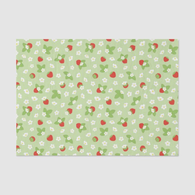 Strawberry Blossom Green, Red and White Tissue Paper (Front)