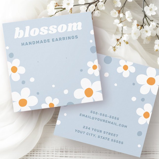Strawberry blossom retro font blue earring card (Strawberry blossom retro font blue earring card)