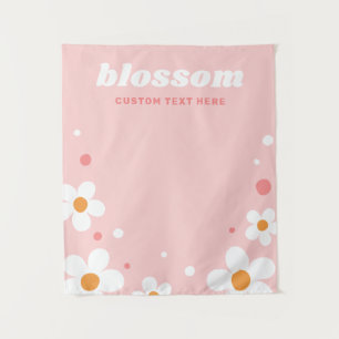 Strawberry blossom retro font pink banner tapestry