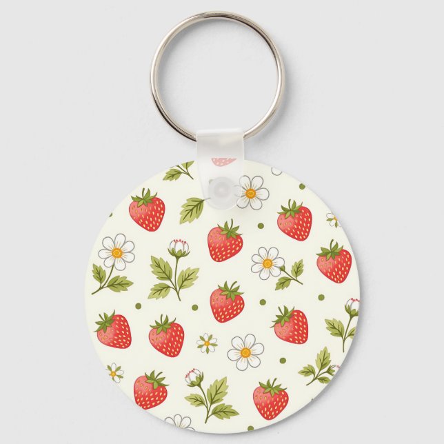 Strawberry Blossom Summer Pattern Keychain (Front)