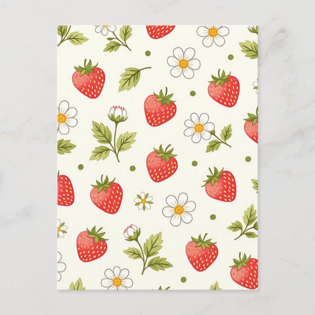 Strawberry Blossom Summer Pattern Postcard (Front)