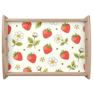 Strawberry Blossom Summer Pattern Serving Tray