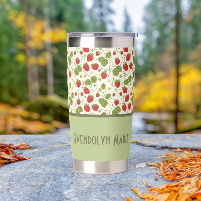 Strawberry Blossoms and Berries Pattern  Insulated Tumbler (Outdoor)