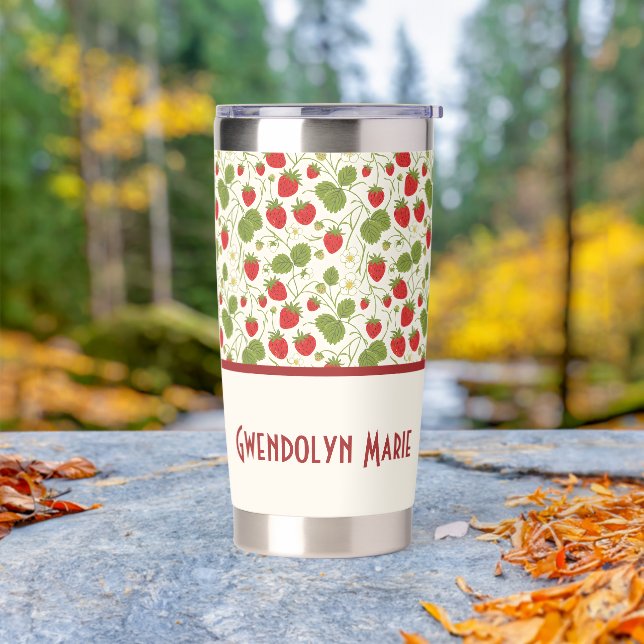 Strawberry Blossoms and Berries Pattern  Insulated Tumbler (Outdoor)