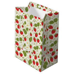 Strawberry Blossoms and Berries Pattern Medium Gift Bag