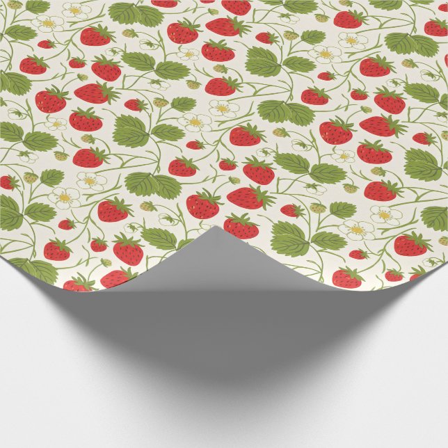 Strawberry Blossoms and Berries Pattern Wrapping Paper (Corner)
