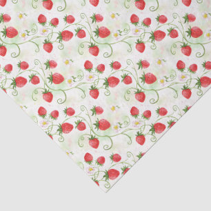 Strawberry Blossoms and Berries Watercolor Style Tissue Paper