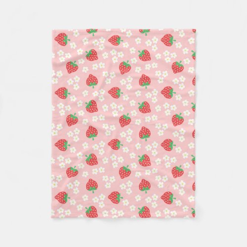 Strawberry Blossoms Pink Pattern Fleece Blanket