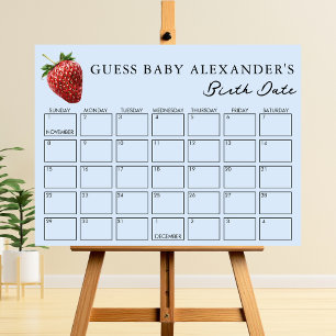 Strawberry Blue Boy Baby Shower Due Date Game Foam Board