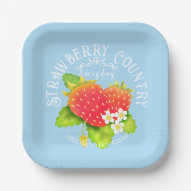 Strawberry Blue Design. Paper Plates (Front)