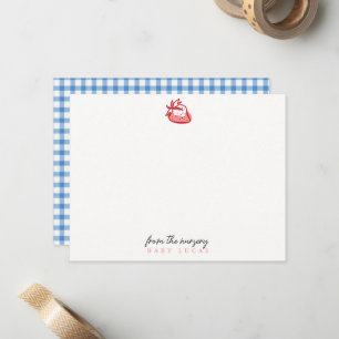 Strawberry blue gingham Cute Nursery Note Card