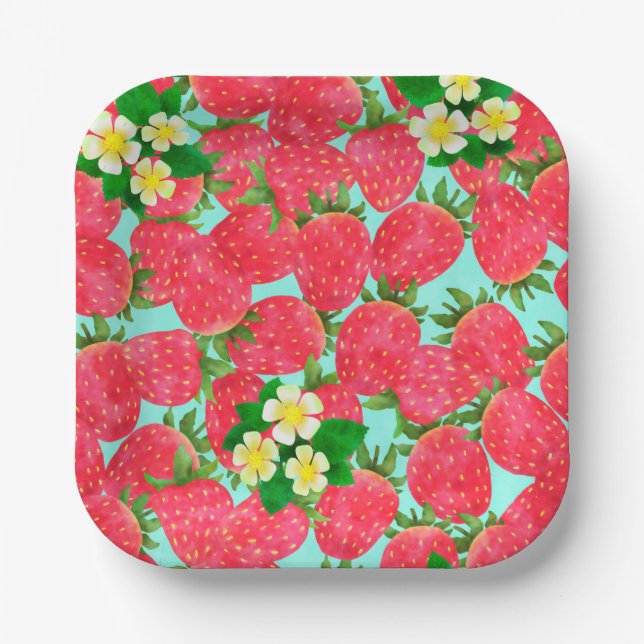 Strawberry Blue Paper Plates (Front)