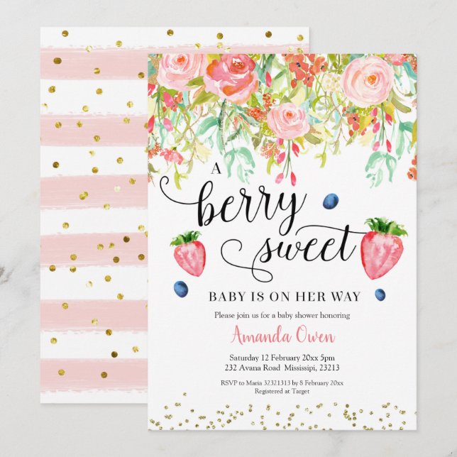 Strawberry Blueberry Baby Shower Invitation (Front/Back)