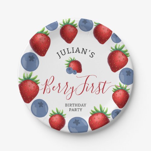 Strawberry Blueberry Berry First 1st Birthday  Paper Plates